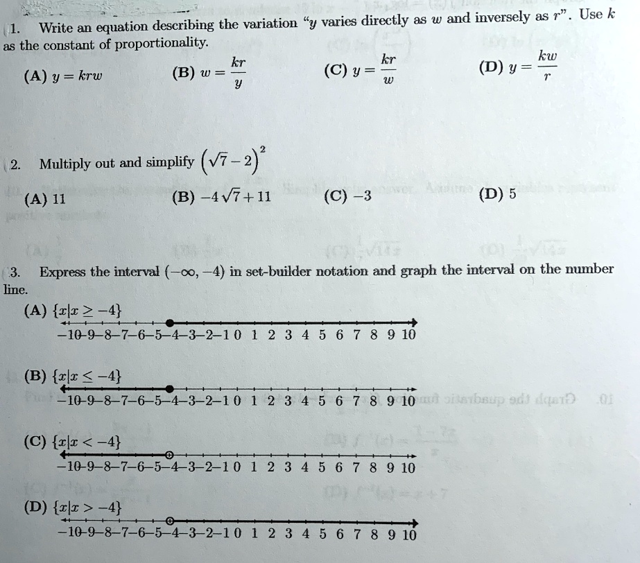 text 1 write an equation describing the variation y varies directly as w and inversely as r use k as the constant of proportionality a y krw text 2 multiply out and simplify 7 22 a 11 text 3 48476