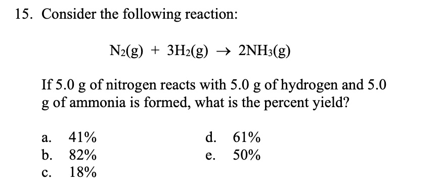 SOLVED: Consider the following reaction: N2(g) + 3H2(g) â†’ 2NH3(g) If ...