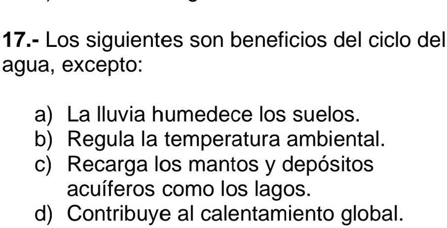 SOLVED: ayuda, me puedén ayudar? 17.- Los siguientes son beneficios del