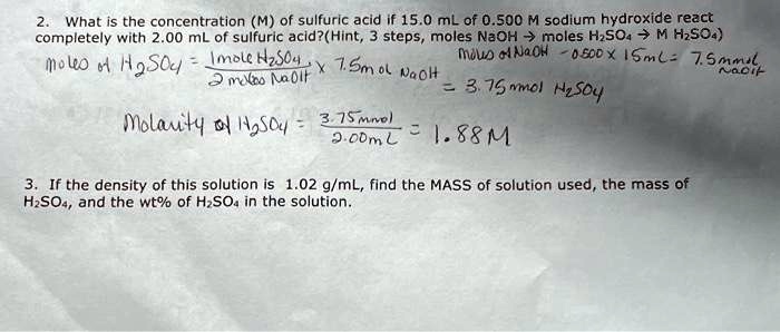 SOLVED: Texts: 1. If the density of the solution is 1.02 g/mL, find the ...