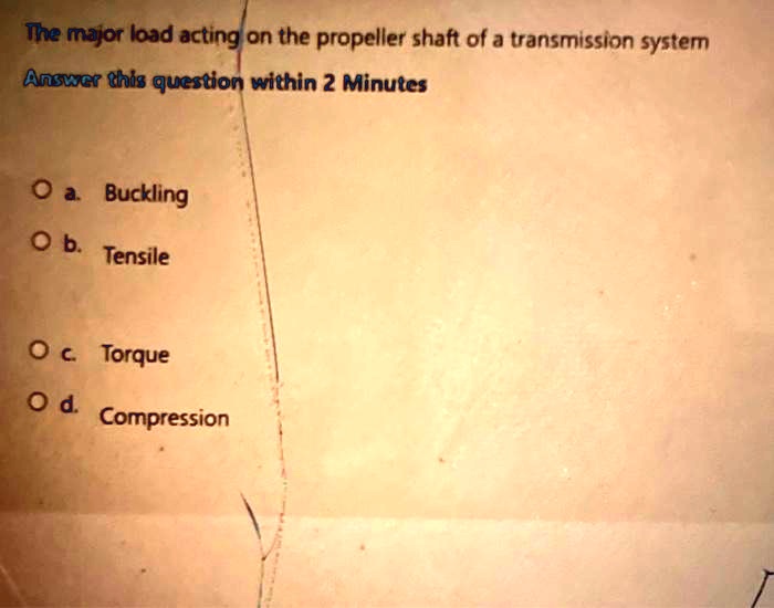 SOLVED The major load acting on the propeller shaft of a transmission