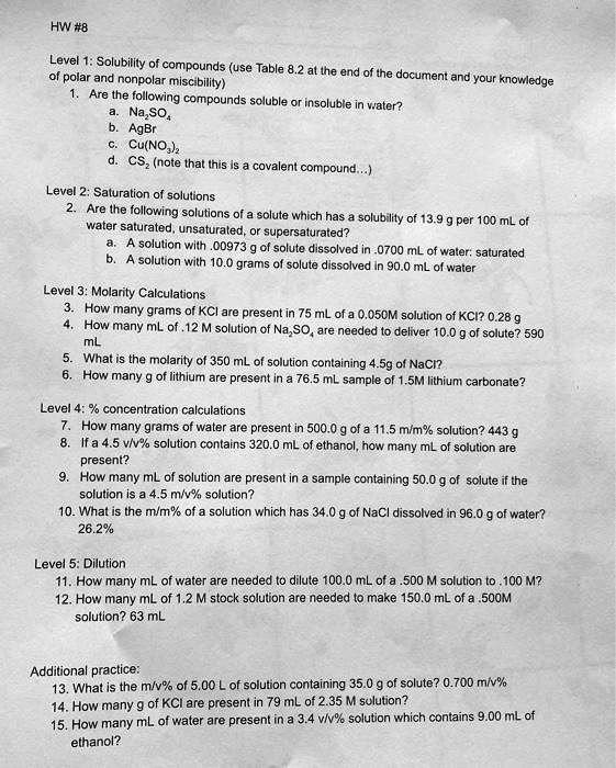 hw 8 level solubility compounds use table 82 at ihe end of ihe polar ...