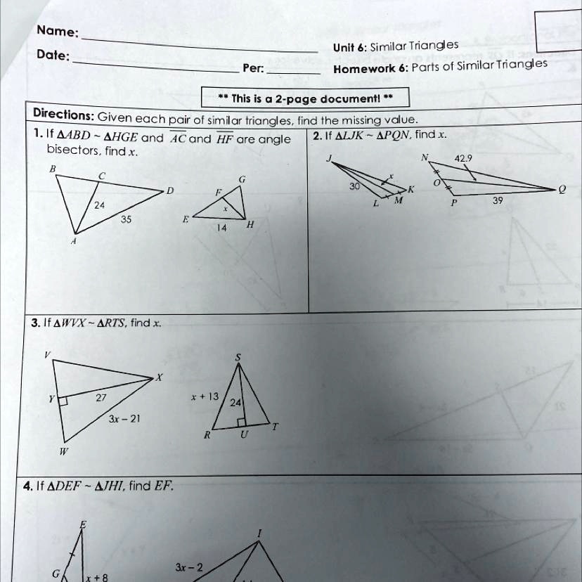 Solved What Are The Answers To The First 3 Unit 6 Similar Triangles Homework 6 Parts Of 6530