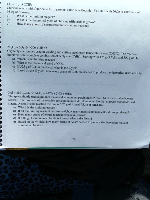 SOLVED3F; ZCIFs Chlorine reacts with fluorine Torm Luseole chlorine E