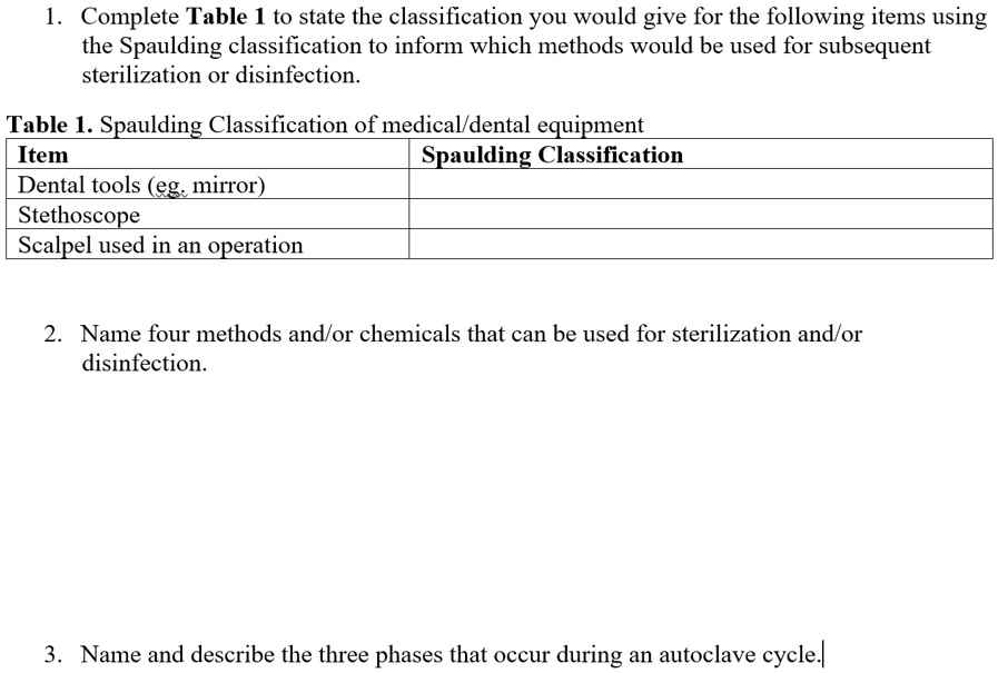 Table 1 to state the classification You would give for