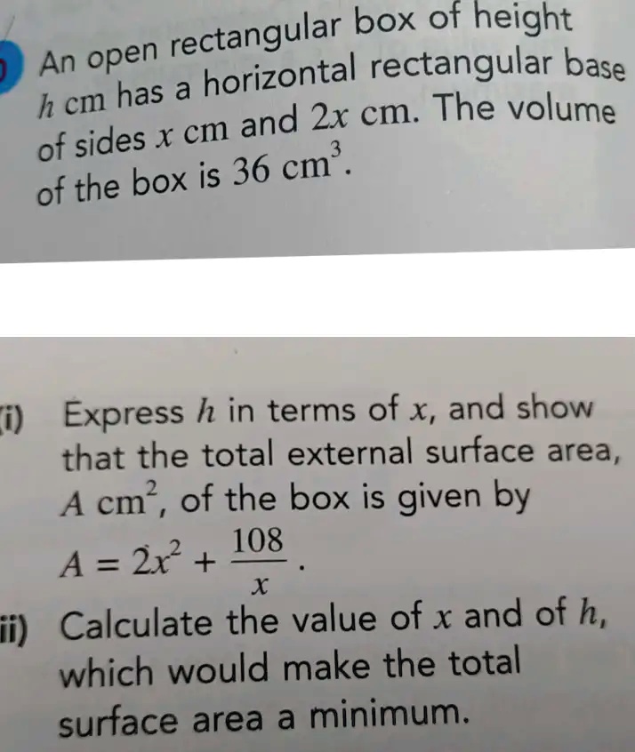 SOLVED: rectangular box of height An open horizontal rectangular base h ...