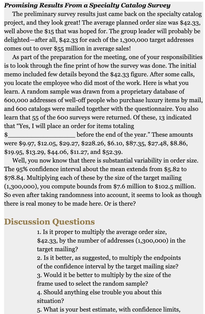 promising results from a specialty catalog survey the preliminary