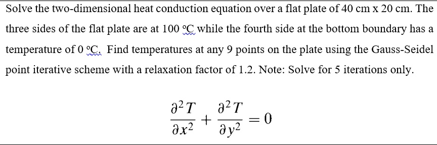 Solve the two-dimensional heat conduction equation over a flat plate of ...