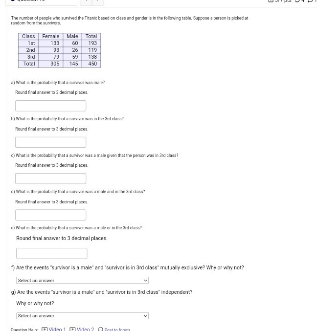 SOLVED: The number of people who survived the Titanic based on class ...