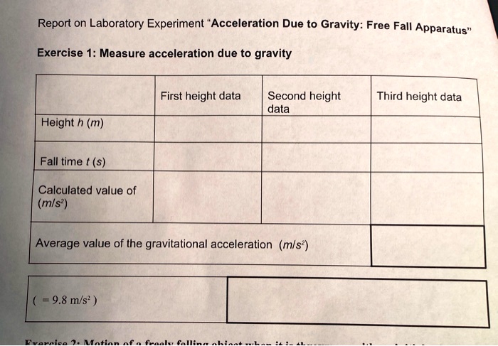 free fall acceleration due to gravity lab report