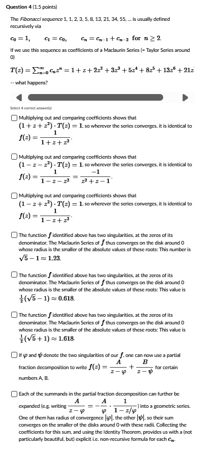 question 4 15 points the fibonacci sequence 1 2 3 5 8 13 21 34 55 is usually defined recursively via c0 1 c1 c0 cn cn 1 cn 2 for n ge 2 if we use this sequence as coefficients of a mac 07583