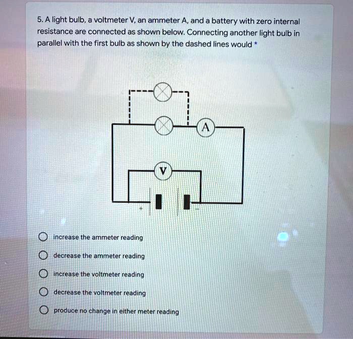 SOLVED 5.A light bulb, a voltmeter V, an ammeter A, and battery with