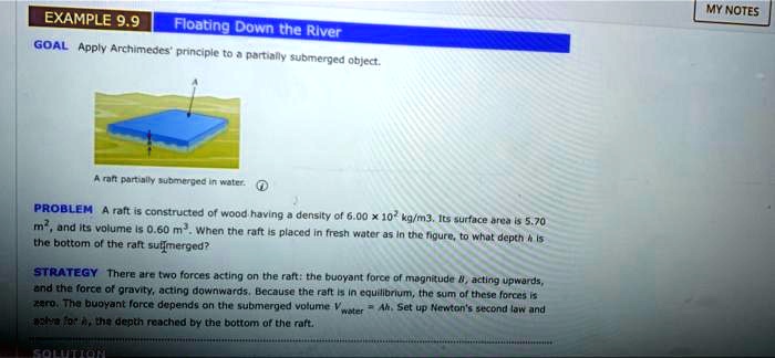 EXAMPLE 9.9 Floating Down the River GOAL Apply Archimedes' principle to ...