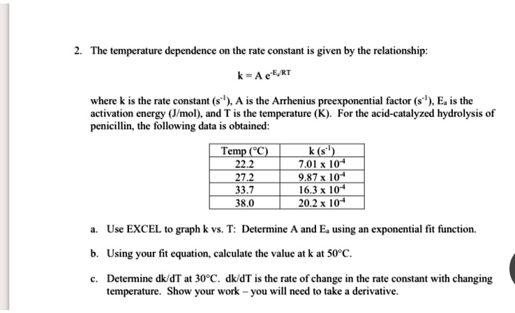 SOLVED: 2. The temperature dependence on the rate constant is given by ...