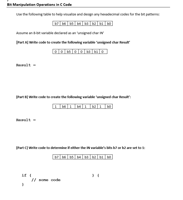 Solved Text Bit Manipulation Operations In C Code Use The Following