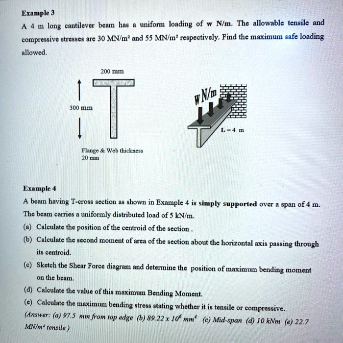 A beam of L meters span simply supported at end carries a central load W.  The overall depth of beam section is 300 mm with horizontal flanges each of  200 mm x