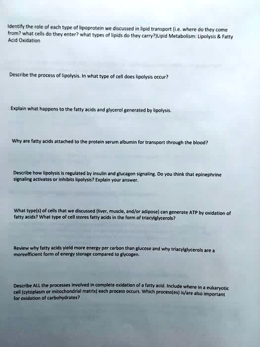 SOLVED: Identify the role of each type of lipoprotein we discussed in ...