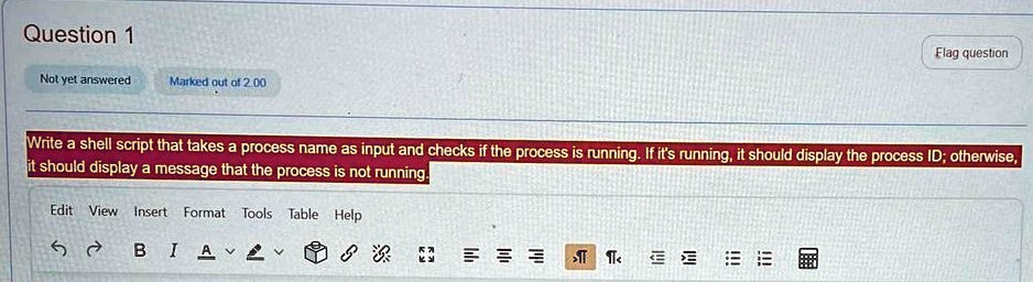 question 1 write a shell script that takes a process name as input and checks if the process is running if its running it should display the process id otherwise it should display a message  07933