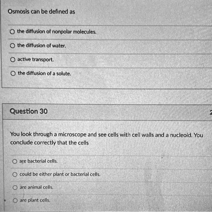 SOLVED: Osmosis can be defined a5 the diffusion of nonpolar molecules ...