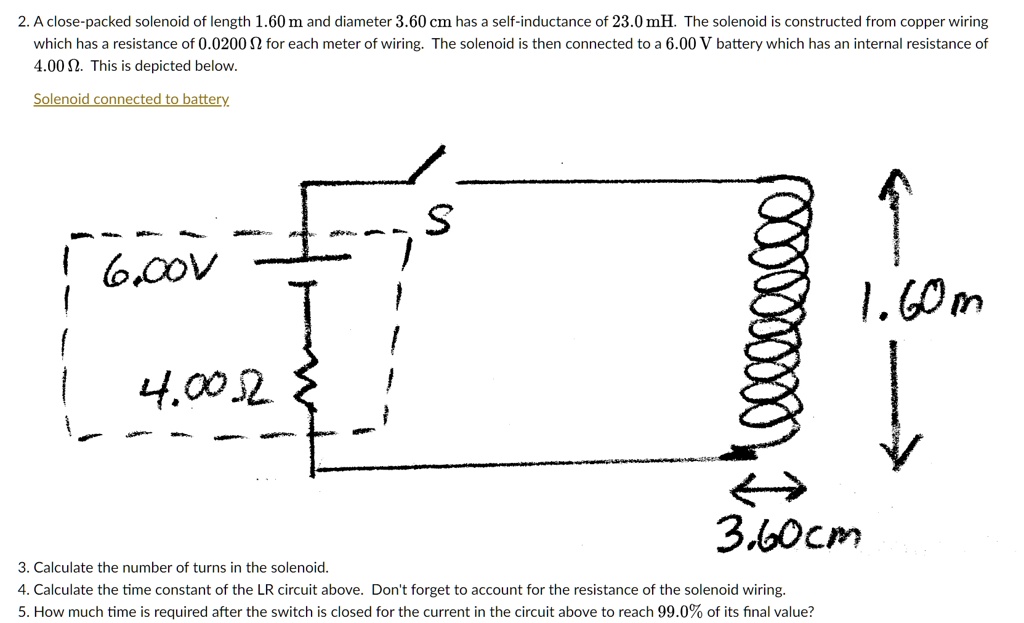 SOLVED 2.A closepacked solenoid of length 1.60 m and diameter 3.60 cm