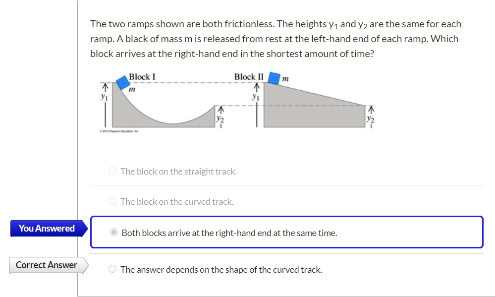 SOLVED: The two ramps shown are both frictionless The heights Y1 and Y2 ...