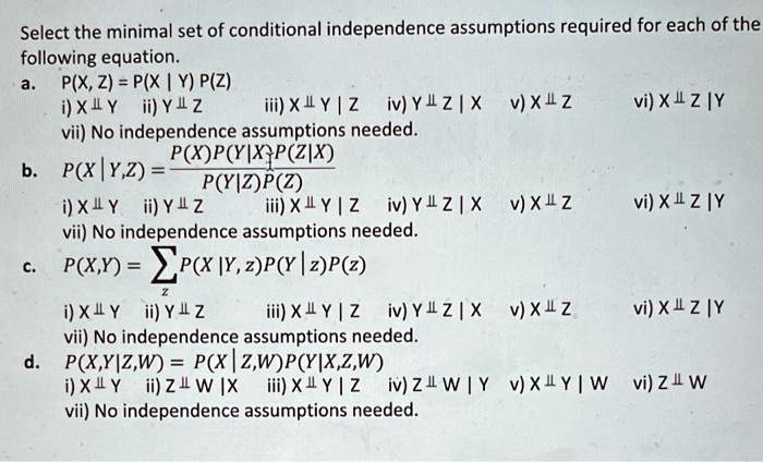 a  select the minimal set of conditional independence