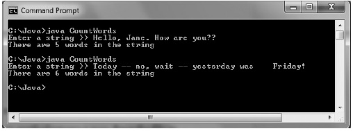 [GET ANSWER] Command Prompt C:>java CountWords Enter a string >> Hello ...