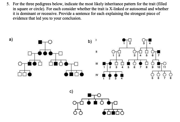 SOLVED: For The Three Pedigrees Below, Indicate The Most Likely ...