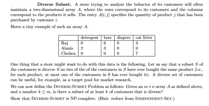 Diverse Subset. A store trying to analyze the behavior of its customers ...