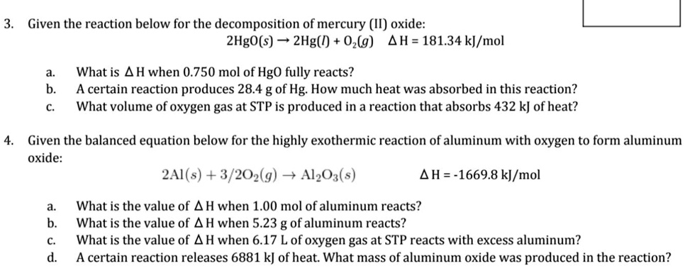SOLVED: Given the reaction below for the decomposition of mercury (II ...