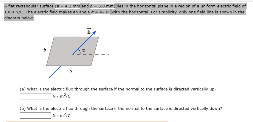 flat rectangular surface a 43 mm and b 50 mm lies in the horizontal ...