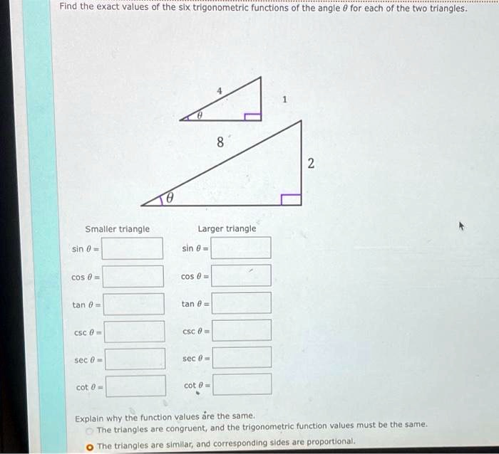 SOLVED Find the exact values of the six trigonometric functions of the angle 0 for each Of the