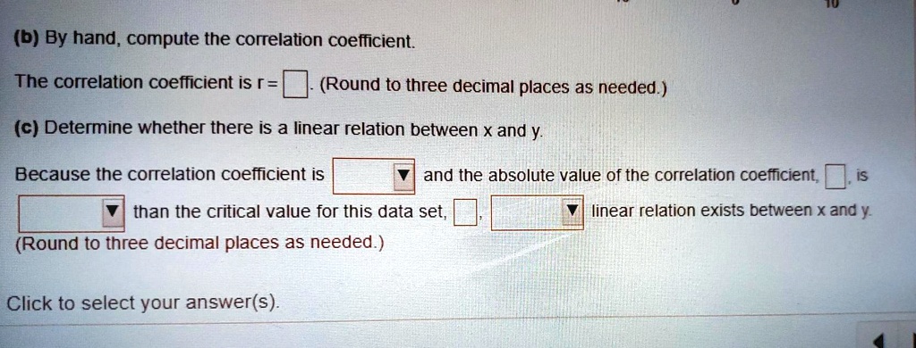 SOLVED: (b) By hand, compute the correlation coeficient The correlation ...