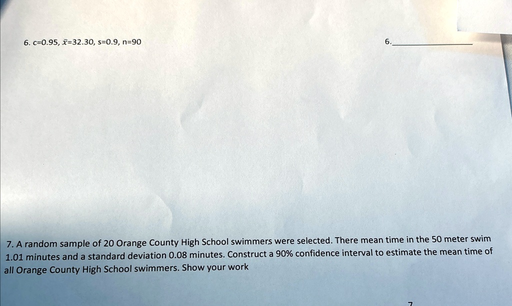 6 c095 x3230 s09 n90 6 7 a random sample of 20 orange county high school swimmers were selected there mean time in the 50 meter swim 101 minutes and a standard deviation 008 minutes construc 19728