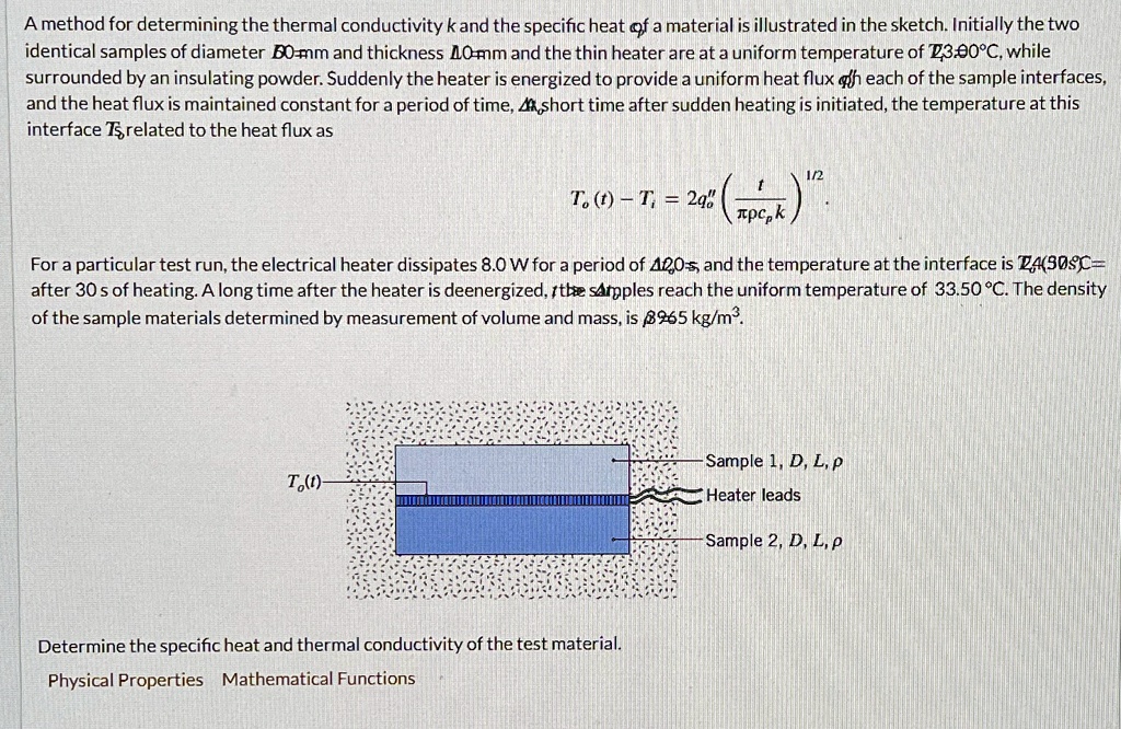 SOLVED: A method for determining the thermal conductivity k and the ...