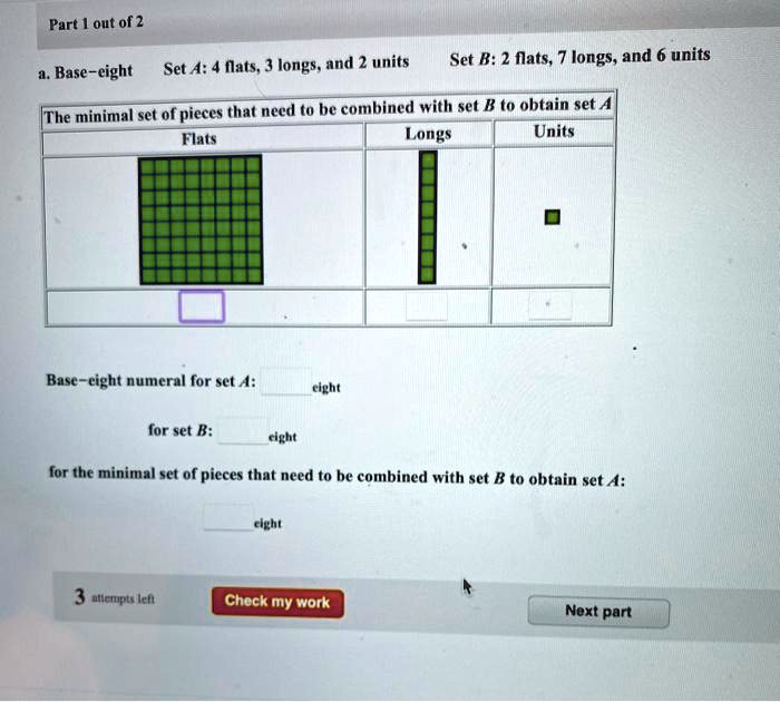 SOLVED Part out 0f 2 flats. longs; and units Set A Set B 2 flats, 7