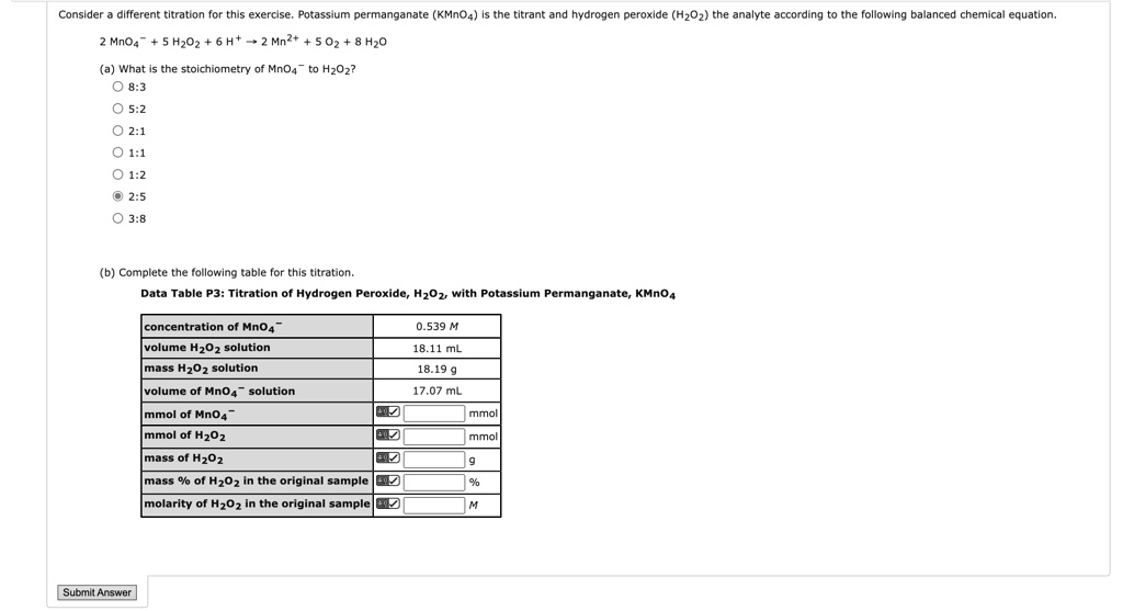 SOLVED (b) Complete the following table for this titration. Data Table