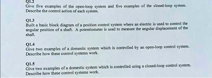 SOLVED: Subject: Basic Control Theory Q1.2 Give Five Examples Of The ...