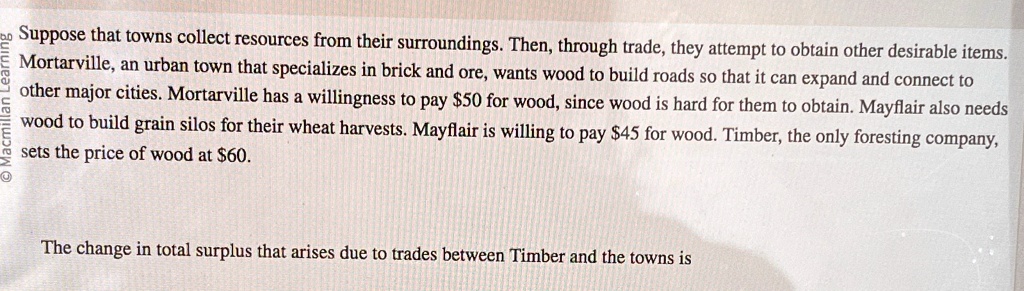 The change in total surplus that arises due to trades between Timber ...