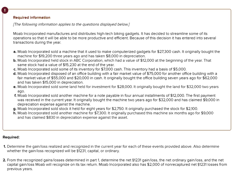 required information the following information applies to the questions ...