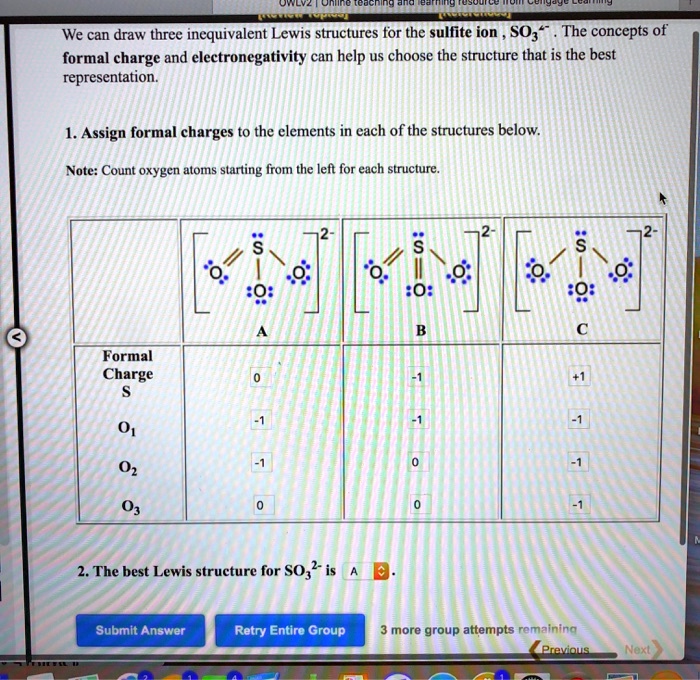 Solved We Can Draw Three Inequivalent Lewis Structures For The Sulfite Ion So3 The Concepts Of 1136