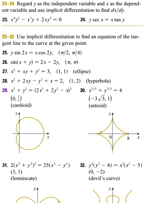 Solved 23 24 Regard Y As The Independent Variable And X As The Depend Ent Variable And Use Implicit Differentiation To Find Dx Dy 23 Xy 2xy 0 24 Y Scc