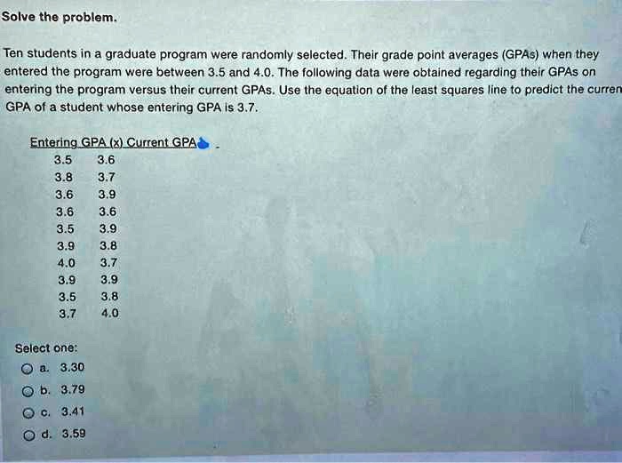 Solve the problem. Ten students in a graduate program were randomly ...