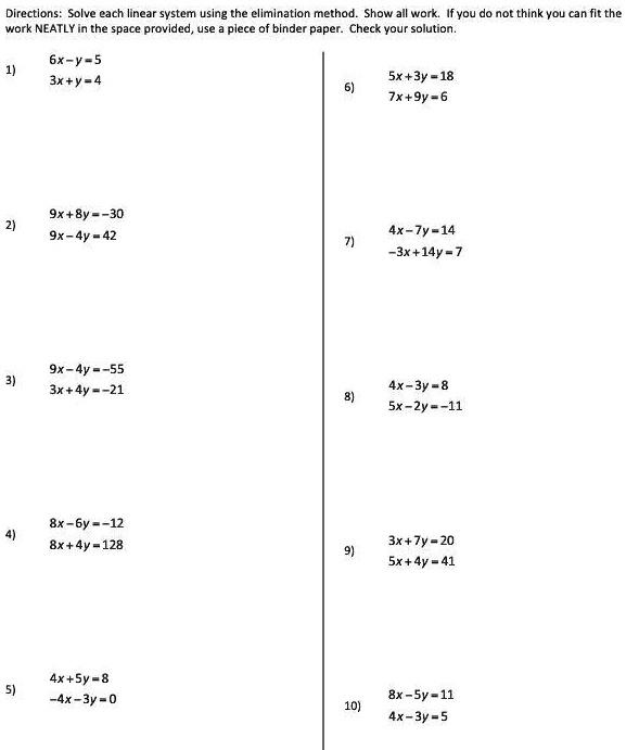 Solved Solve Questions 1 10 I Just Need The Answer In X Y Form Directlons Solve Each Linear System Using The Ellmination Method Show All Work If You Do Not Thlnk You Can Fit The