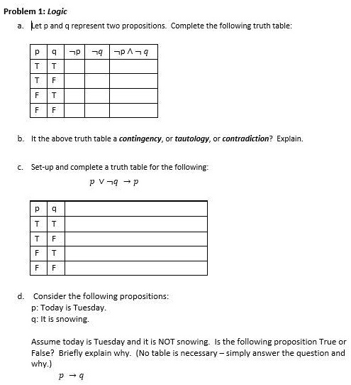 SOLVED: Problem 1: Logic Let ? And Epresent Iwo Procositions Complete ...