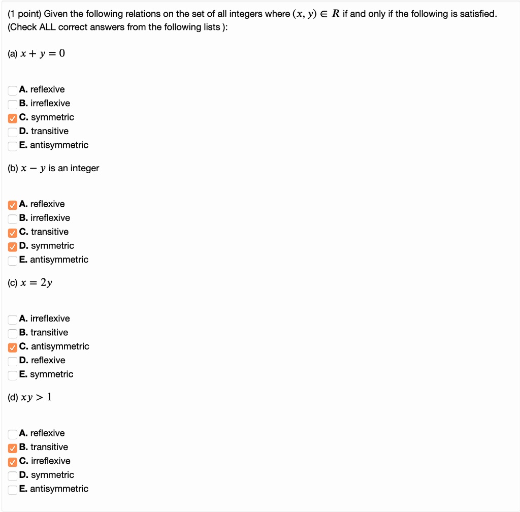 SOLVED: Point) Given The Following Relations On The Set Of All Integers ...