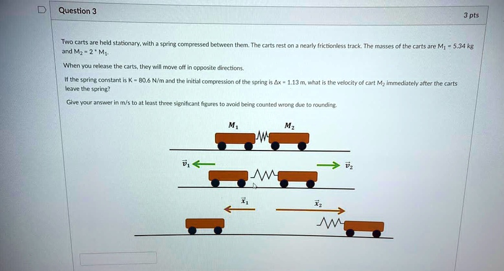 SOLVEDQuestion 3 3 pts Two carts are held stationary with a spring