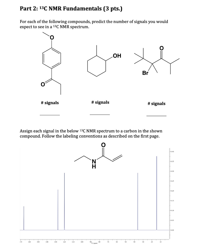 SOLVED Part 2 13C NMR Fundamentals (3 pts ) For each of the following