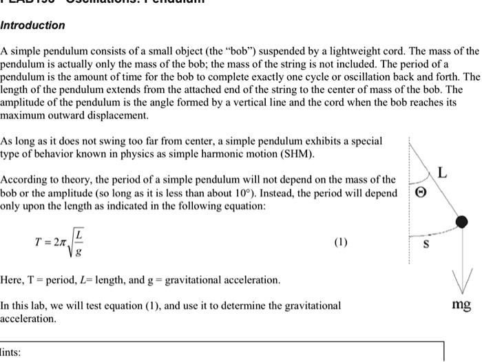 SOLVED: A Simple Pendulum Consists Of A Small Object (the "bob ...