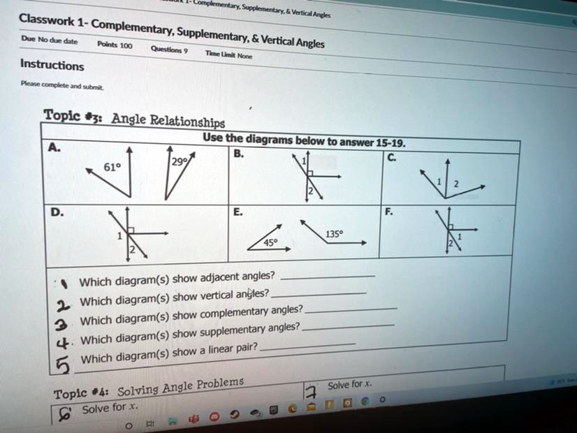 SOLVED: 1. Which diagram(s) show adjacent angles? 2. Which diagram(s ...